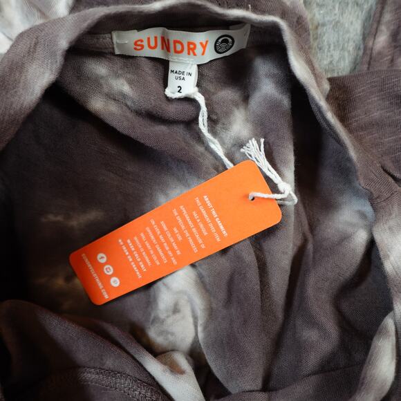 Sundry Dress Womens Medium 2 NWT 3/4 Sleeve Side Shirred Charcoal Tie Dye Mini - Picture 7 of 10